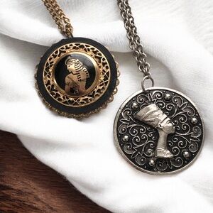 Two Vintage Egyptian Revival Pendant Necklaces